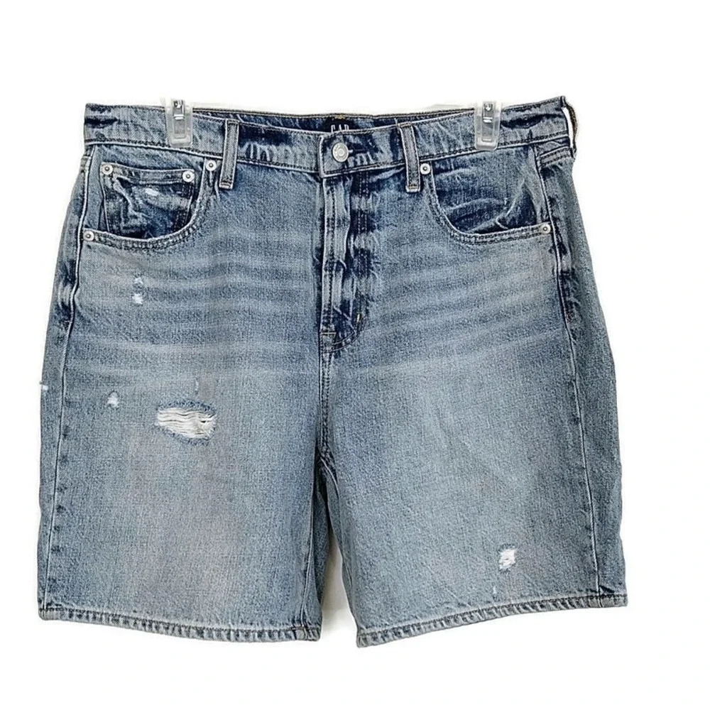 Gap Womens Denim Bermuda Shorts Size 30 Light Wash Distressed Casual Summer - Picture 1 of 7